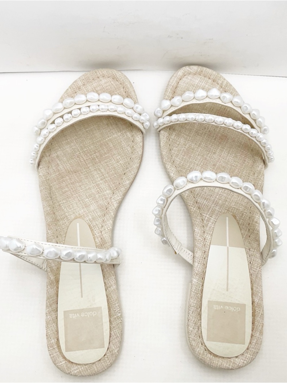 {Dolce Vita} Tinker Pearl Vanilla Strappy Slide Sandals - Picture 9 of 15
